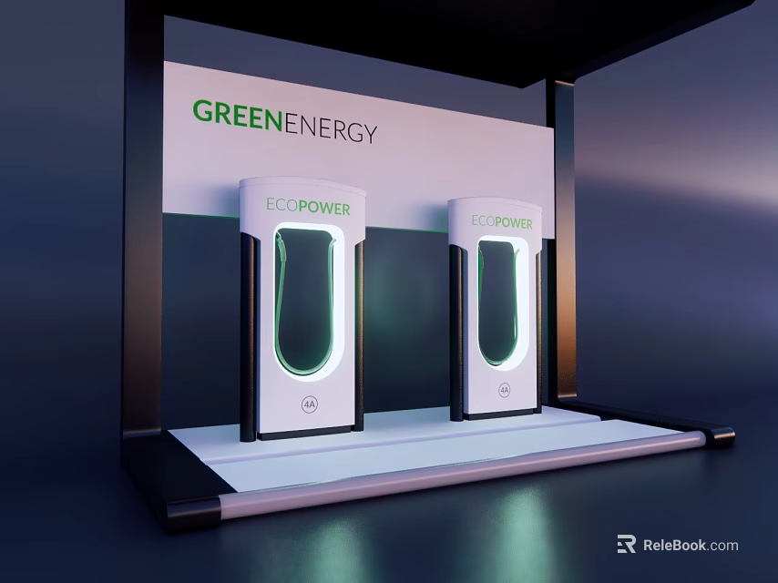 Modern Design GREENENERGY Exhibition Display Shelf With ECO POWER Charging Stations 3d model 