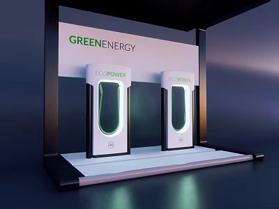 Modern Design GREENENERGY Exhibition Display Shelf With ECO POWER Charging Stations 3d model