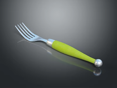 Stylish Daily Use Fork With Green Handle And Silver Metal Tines Design 3d model