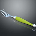 Stylish Daily Use Fork With Green Handle And Silver Metal Tines Design