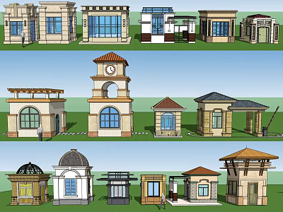 Various Styles Small Architectural Building Designs With Different Roof Window Structures 3d model