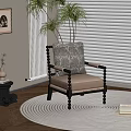 Elegant Interior With Ornate Armchair Spiral Rug Potted Plant And Framed Artwork