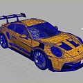 Yellow Sports Car with Rear Spoiler Black Accents Red Brake Calipers and Blue RACING Lettering