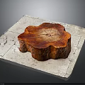 Natural Wooden Stump Displaying Tree Ring Texture On Stone Slab Surface