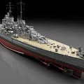 Detailed Battleship Model Featuring Gray Hull Red Bottom And Turret Structures 3d model