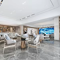 Modern Luxury Spacious Bright Sales Office Interior With Sofa Chandelier Decorative Paintings And Carpet