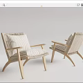 Pair of Woven Accent Chairs with Wooden Frame and Striped Seat Cushions