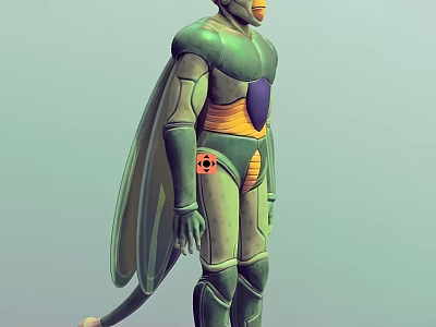 Man in Green Armor With Yellow Purple Accents Wings And Tail Character Design 3d model