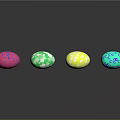 Colorful Easter Eggs With Shiny Surfaces And Various Patterns On Dark Background