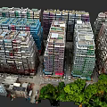 Colorful Urban High Rise Buildings With Dense Layout Street Vehicles And Green Trees