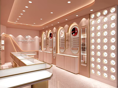 Luxury Jewelry Store Interior With Glass Display Cases And Exquisite Jewelry Displays 3d model
