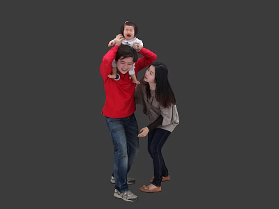 Happy Family Scene With Father Lifting Baby On Shoulders And Mother Interacting 3d model