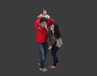 Modern multiplayer family of three mom dad baby 3d model