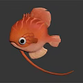 Cartoon Orange Fish Character With Red Stripes Big Eyes And Long Tail