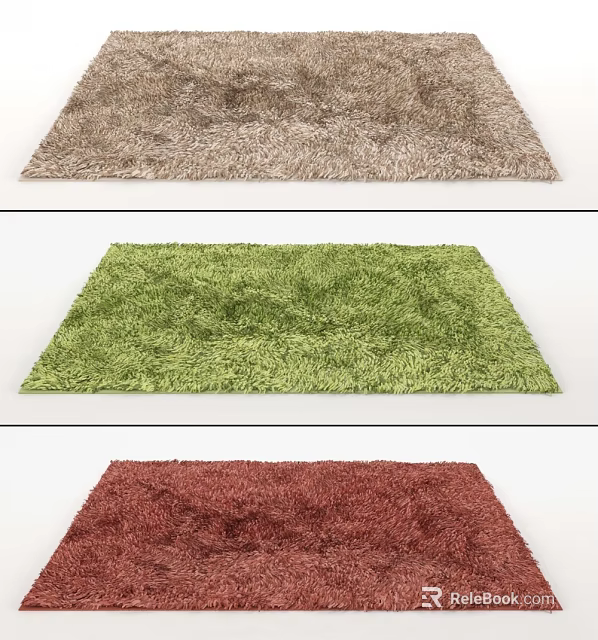 Soft Plush Square Rugs in Brown Green Red for Home Decor 3d model 