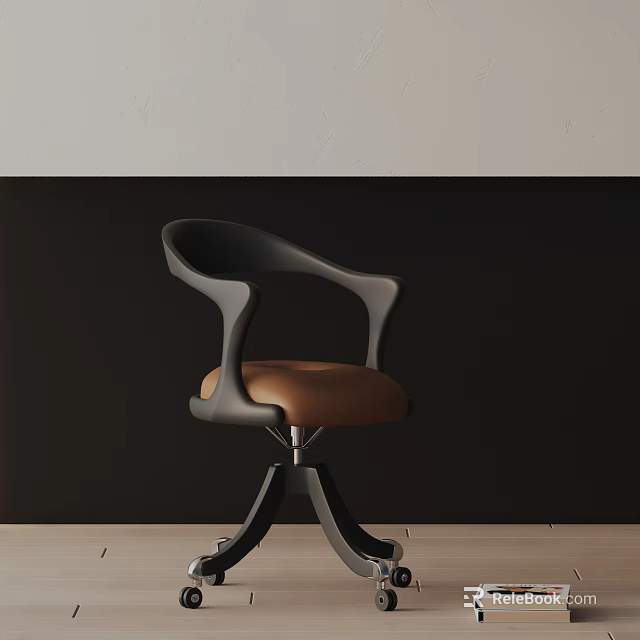 Modern Black Office Chair With Brown Cushion Curved Armrests Swivel Base And Ergonomic Design 3d model 