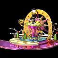 Ornate Stage With Gold Purple Decorations Carousel Structure Clock And Green Ornaments
