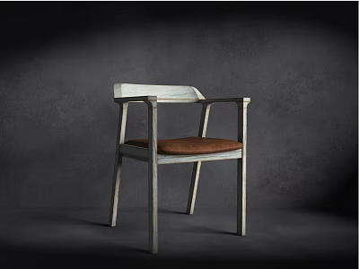 Modern Armchair With White Wooden Frame And Brown Leather Cushion 3d model