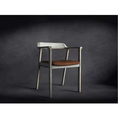 Modern Armchair With White Wooden Frame And Brown Leather Cushion 3d model
