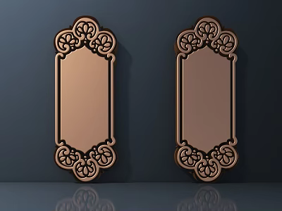 Carved Copper Rectangular Plaques with Intricate Ornate Decorative Patterns 3d model