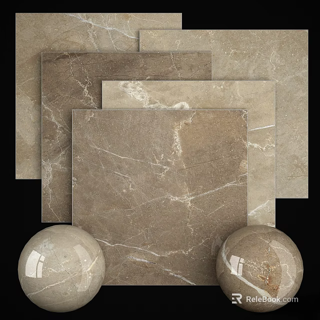 Brown Marble Tiles With Natural Textured Surface Accompanied By Decorative Spheres 3d model