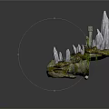 Cartoon Scene With Floating Rock Platform Crystals Moss And Small Figure 3d model