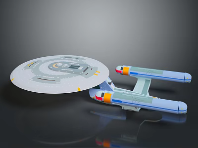 Detailed Starship Model Featuring Disc Shaped Hull And Twin Engines For Space Exploration 3d model