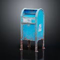 Blue Vintage Mailbox With Rusty Metal Body And Classic Standing Design