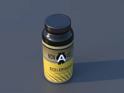 Industrial Equipment Container Bottle With Black Lid And Yellow Label Featuring NON AVE SCLERISSULE 3d model