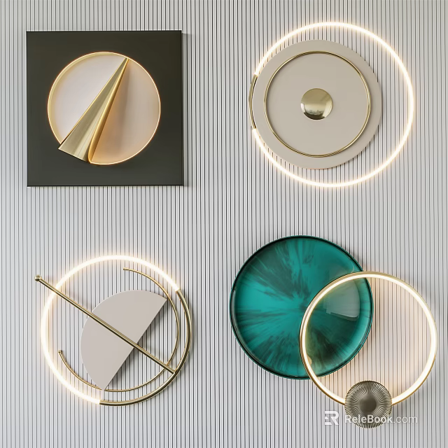 Modern Wall Decorations with Geometric Circular Shapes Metallic Glass Accents and Illuminated Rings 3d model 