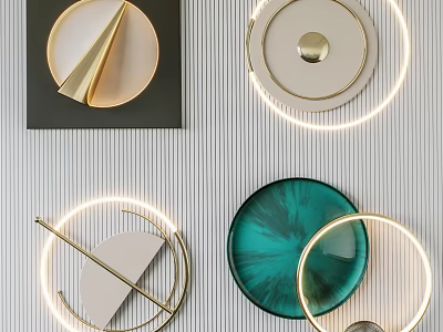 Modern Wall Decorations with Geometric Circular Shapes Metallic Glass Accents and Illuminated Rings 3d model