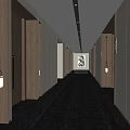 Elegant Hotel Corridor Featuring Marble Flooring Wooden Doors And Recessed Lighting
