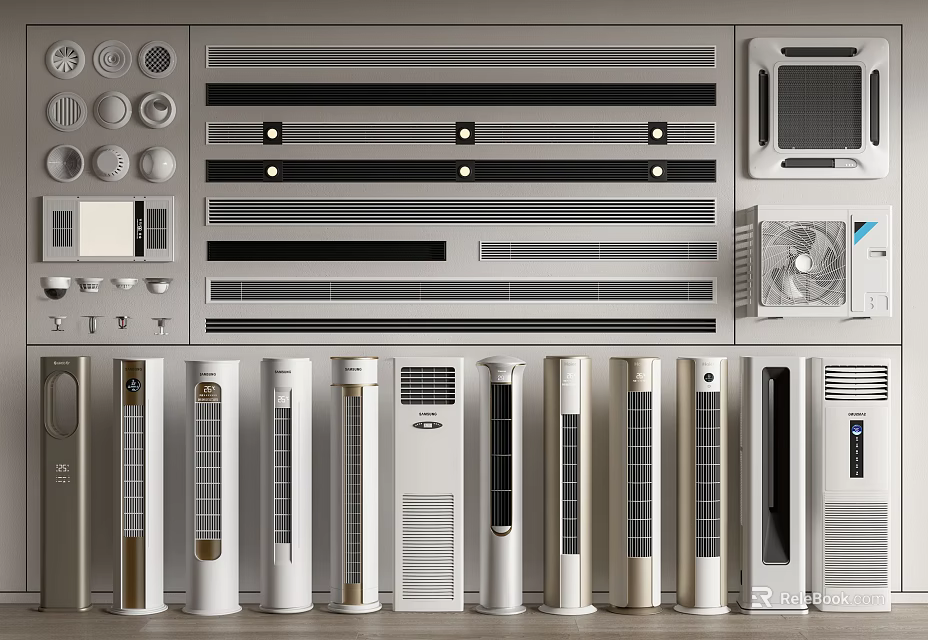 Various Types of Air Conditioning Fans on Display with Modern Designs and Home Appliances 3d model 
