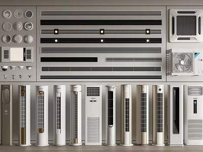 Various Types of Air Conditioning Fans on Display with Modern Designs and Home Appliances 3d model