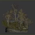 Log Cabin Surrounded By Tall Trees Weeping Willows Stone Steps And Scenic Natural Landscape