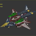 Sci Fi Fighter Jet Model With Blue Gray Body Yellow Accents And Mechanical Wings