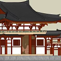 Ancient Architecture With Traditional Wooden Eaves Red Pillars And Black Tile Roof