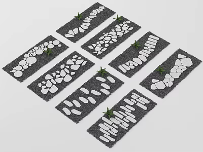 Stepping Stones Path Designs With Various Stone Arrangements And Small Plants 3d model