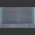 Skateboard Ramp Structure With Blue Railings And Red Graffiti On Gray Surface