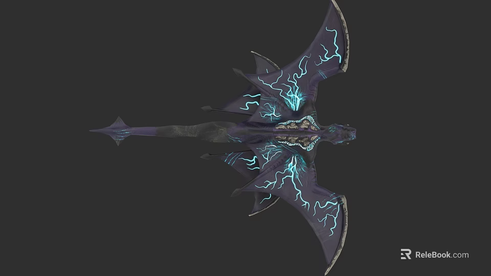 Mythical Flying Creature with Blue Glowing Patterns on Large Wings and Fantasy Design 3d model 