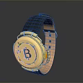 Golden Luxury Watch With Bitcoin Symbol And Black Orange Strap Design
