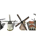Windmill Architectural Components With Various Traditional Designs And Wooden Structures 3d model