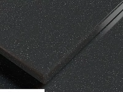 Durable Black Sparkling Quartz Kitchen Countertop Component With Shiny Particles 3d model