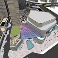 Modern Commercial Landscape With High Rise Buildings And Urban Plaza Design