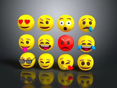 Yellow Emoji Decorative Ornaments Set With Various Facial Expressions For Home Decor 3d model