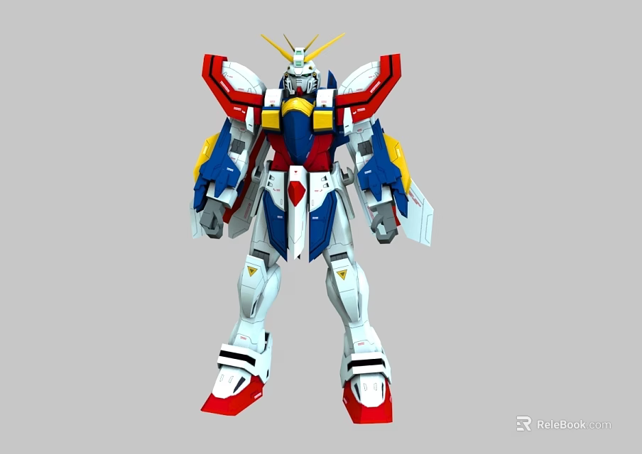 Sci Fi Anime Robot Character With White Red Blue Yellow Armor And Horned Head Design 3d model 