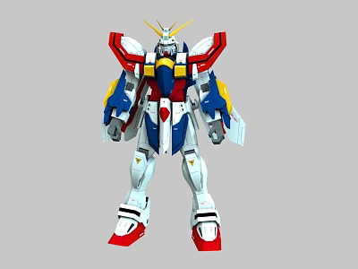 Sci Fi Anime Robot Character With White Red Blue Yellow Armor And Horned Head Design 3d model