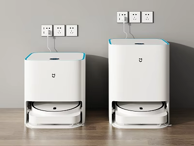 Two White Sweeping Robots As Daily Electrical Appliances In Home 3d model