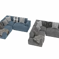 Modern Blue Sectional Sofa With Decorative Pillows And Soft Throw Blanket 3d model