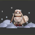 Adorable Pink Fluffy Character With Big Eyes Standing On Cloud Base Surrounded By Snowflakes